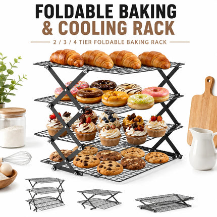 Foldable 2/3/4 Tier Cooling Rack For Baking Space Saving Stackable Wire Grid Cookie Cake Stand Easy Storage Baking Tools