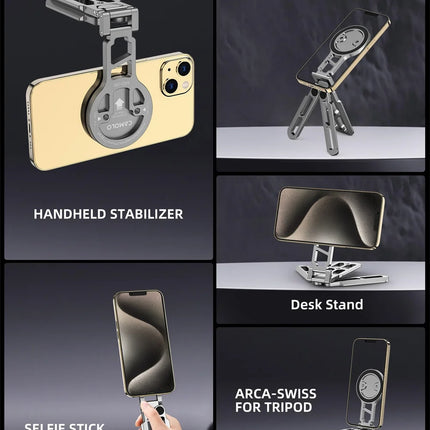 Foldable Magnetic Tablet Phone Holder Handle Phone Tripod Mount w Arca ColdShoe Desk Mount for iPhone 16/15/14/13 XIAOMI Magsafe