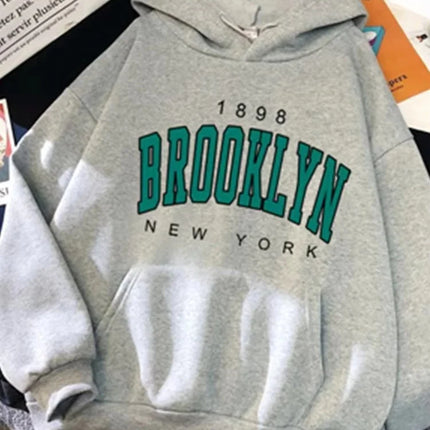 Spring and Autumn Winter New Fleece Loose Women's Hoodie Hot Selling Brooklyn Printed Couple Hoodie Sweatshirt Coat