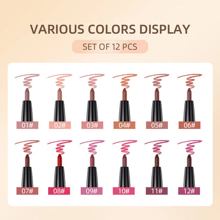 12-Piece Lip Liner Set - Long-Lasting, Waterproof, Nude Shades with Plant Squalane - Perfect Valentine's Day Gift for Her, Moist