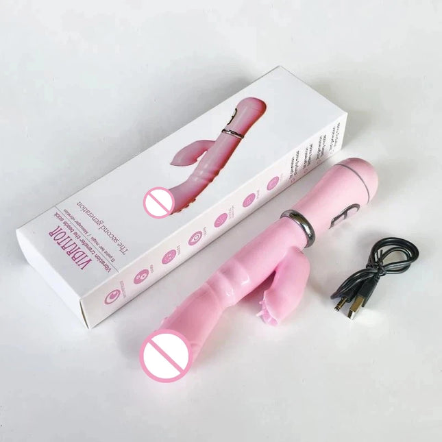 Rabbit G Spot Dildo Vibrator Clitoris Stimulator Penis Anal Double Penetration Tongue Licking Double Rod Sex Toy For Women Adult