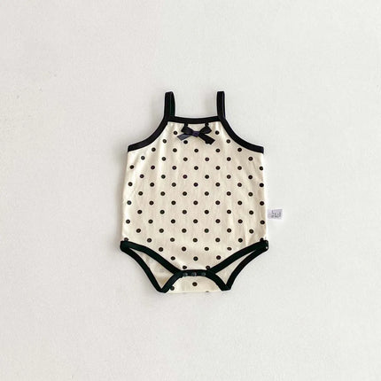 Korean-style summer baby girl polka dot bow jumpsuit, baby girl comfortable and cute sling jumpsuit, very suitable for home and