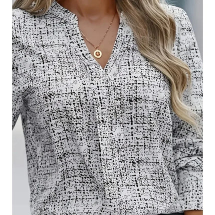 Plus Size 1XL-5XL New Women's Fashionable Printed V-neck Shirt Women Spring and Summer Long Sleeved Shirt