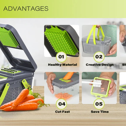22 In 1 Multifunction Vegetable Chopper Mandoline Slicer Onion Dicer Food Grater With Drain Basket Container Kitchen Accessories