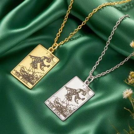 Dawapara Tarot Cards Necklace Women Stainless Steel Necklace Wealth Amulet Classic Tarot Major Arcana Divination Charm Jewelry