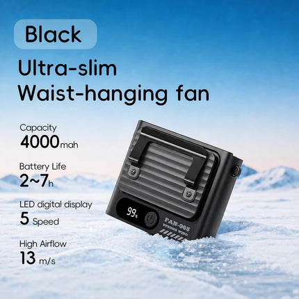 Multi-functional Waist Hanging Fan 4000mAh  Mini Cooling Fan Five Speed Outdoor Portable Rechargeable Fan with Digital Display