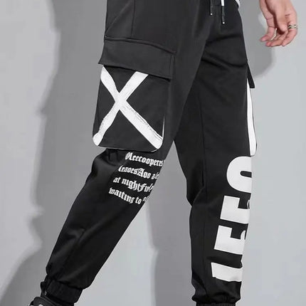 Classic Streetwear Casual Pants Men Ribbons Harem Jogging Pants Male Slim Fit Spring Cargo Pants Multi-Pockets Women Trouser J7