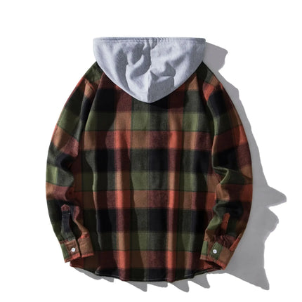 Autumn Hot Sale Of The Season Men's Plaid Hooded Casual Shirt Independent Station Cross-Border Checkered Hoodie Style Floral Patchwork