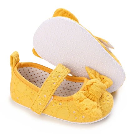 VALEN SINA  Newborn Baby Shoes Yellow Baby Girl Shoes Girl Classic Bowknot Sole Anti-slip PU Shoes First Walker Toddler Shoes