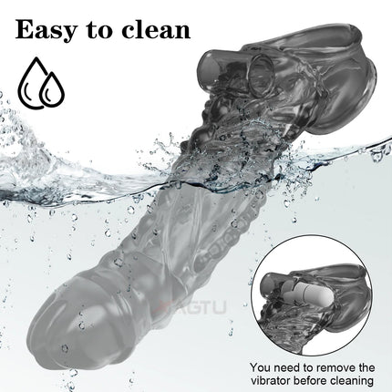 Bullet Vibrator Ring Clear Cock Ring Extender Reusable Penis Sleeve Ultra-Soft Enlarger for Couples Vibrating Dildo Sex Toys Men