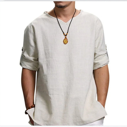 Men's New 3/4 Sleeve Loose Solid Casual Large Pullover Shirt