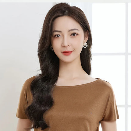 Summer women's short sleeved acetate fabric high-end knitted women's T-shirt thin European style hot selling women's T-shirt