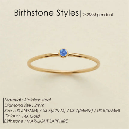 eManco Stainless Steel Birthstone Ring  Gold Color Simple Fashion Style For Women Festival Party Gift