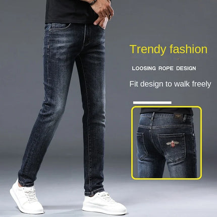 Autumn and Winter Thick Jeans for Men 2024 New Embroidered Fashion Elastic Slim Fit High-End Men's Clothing Denim Trousers