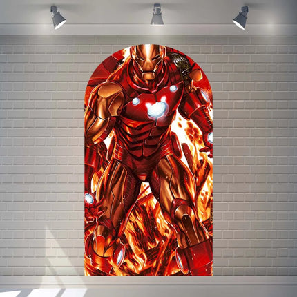 Arched Iron Man children's birthday party gift decoration elastic background props customizable superhero room decoration poster