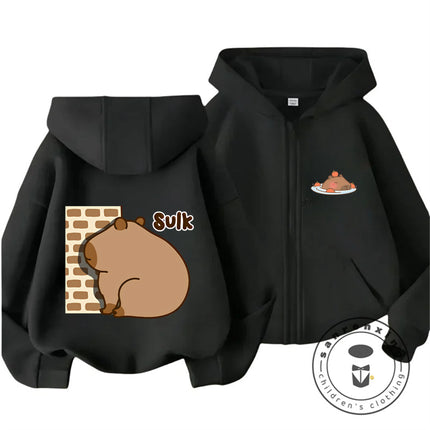Kids Autumn Winter Capybara Hooded Zip Sweatshirt Boys Girls Cute Kawaii Trendy Cartoon New Style Hoodie 3 14Y