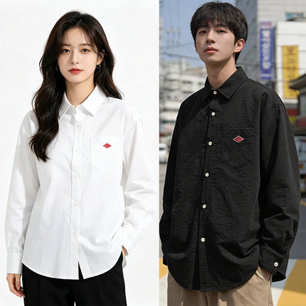 Korean Style Summer With Pocket Embroidery Button Down Tee high quality Men's Women Casual Long Sleeve Shirt Fashion couple Tops