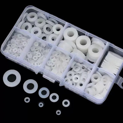 500 Pcs Mixed Sizes M2-M10 Black & White Nylon Flat Washers Insulating Gaskets for Screws And Bolts Kit