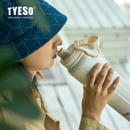 TYESO Stainless Steel Thermal Water Bottle Portable Tumbler Sport Vacuum Flask Keeps Cold and Heat Thermal Mug Car Insulated Cup