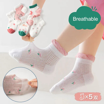 5 Pairs 1 To 12 Years Children's Socks 2025 Spring Summer Baby Boys Girls Cotton Mesh Breathable Thin Soft Cute Socks Kids Socks
