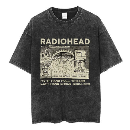 Radiohead Rock Band Washed Cotton T-Shirt Men Women Hip Hop Music Tee Fashion Short Sleeve T-shirt Summer Oversized T-shirts Tops