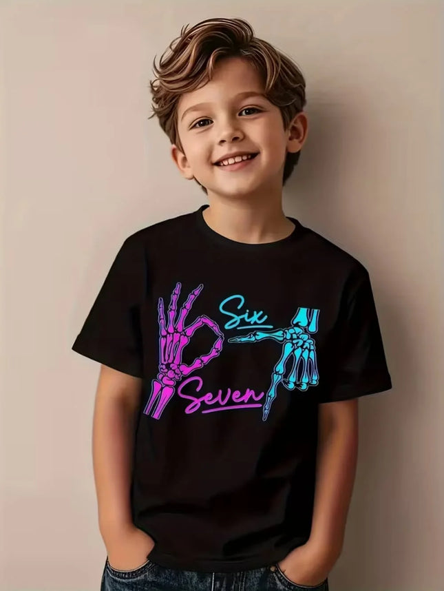 Fun Six Seven 6 7 Meme Design T-Shirt for Kids Chaotic Humor Y2k Game Saying Tees Casual O-Neck Top Fashion Children's Clothing
