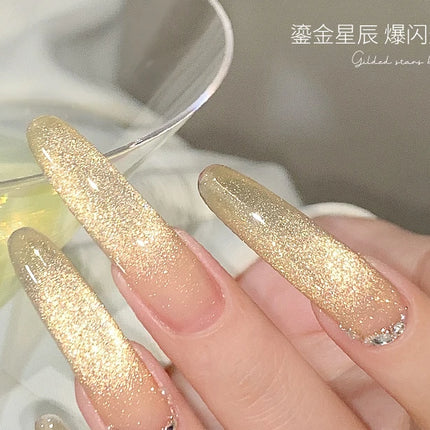 KASI Float Light Jump Gold Cat Eye Gel Nails Polish 15ml Magnetic Gel Flash Semi Permanent Soak Off Nail Gel For Nail Salon