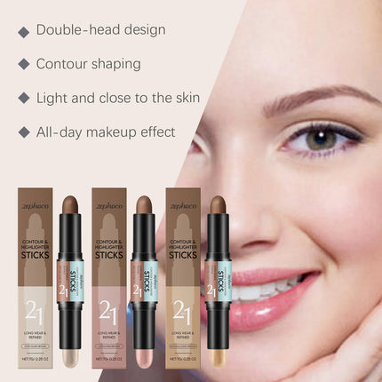 Contour Stick Dual Ended Stick Highlighter Easy Blend Travel Friendly Long Lasting Natural Finish Oil Lightweight Coverage