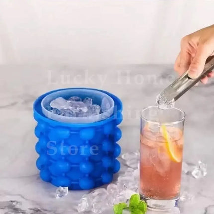 2-in-1 Portable Silicone Ice Cube Maker Cylinder Mold Ice Bucket with Lid Space Saving Wine Whiskey Chiller Bar Kitchen Gadgets