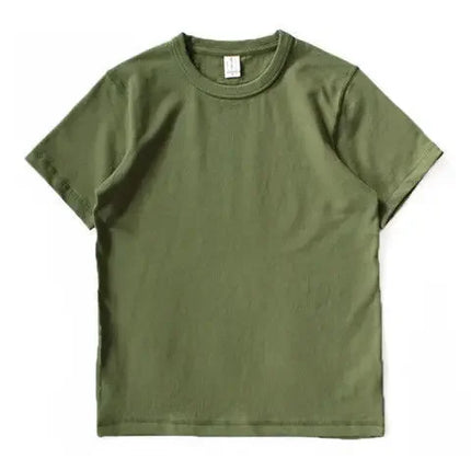 2023 Summer Japanese Heavy Cotton T-shirt Men's Brushed Round Neck Thick Cotton Short-sleeved Khaki T-shirt