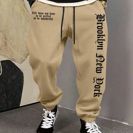 Men's Aesthetic NYC Life Slogan Art Print Sweatpants Elastic Waist Joggers Cozy Daily Hip Hop Street Fashion Bottoms