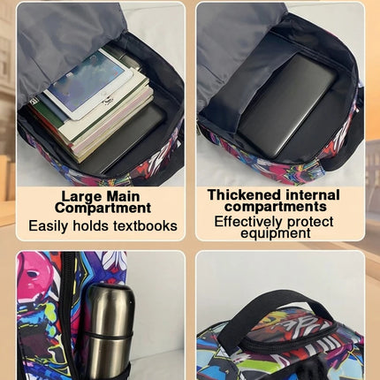 A Hip-Hop Street-Style Backpack with Spray-Painted Ground Motifs for Men, a New Trendy Lightweight Printed Backpack with a Checkered Pattern, Also a Fashionable Outdoor Commuter Bag, Large-Capacity Travel Bag, Multifunctional