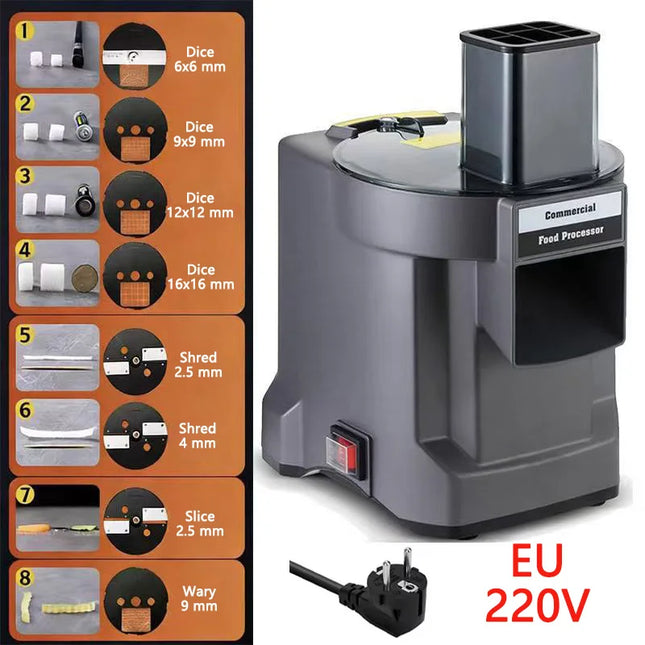 New 8 IN 1 Commercial Electric Food Processor Multifunctional Vegetable Cutter for Dicing, Slicing, Shredding and Strip Cutting