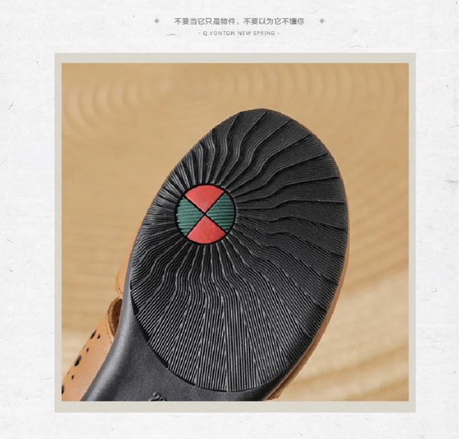 New Women's Breathable Perforated Leather Mules Vintage Tassel Slip on Flats Woman Casual Summer Shoes Hollow Slippers Outdoor