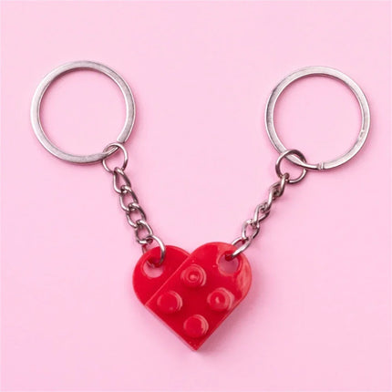 New Brick Keychain for Couples Friendship 2pcs Matching Heart Colorful Keyring Set for Girlfriend Boyfriend Valentine's Day Gift