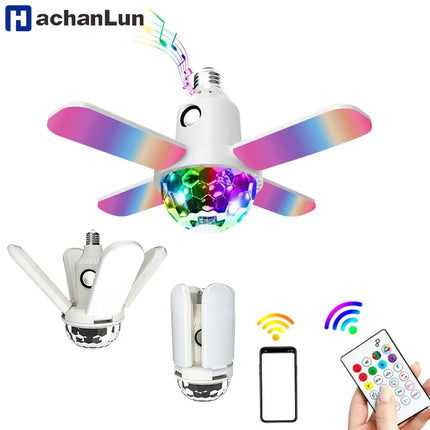 E27 LED Bulb Fan Four-leaf Blade Music Lamp Bluetooth Speaker Foldable LED Light Bulb Ceiling Light With Remote Controller
