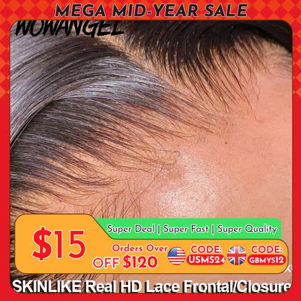 WOW ANGEL HD Lace 5x5 6x6 13x4 13x6 HD Lace Frontal Only Melt Skin Straight Hair Pre Plucked invisible HD Lace Closure Only
