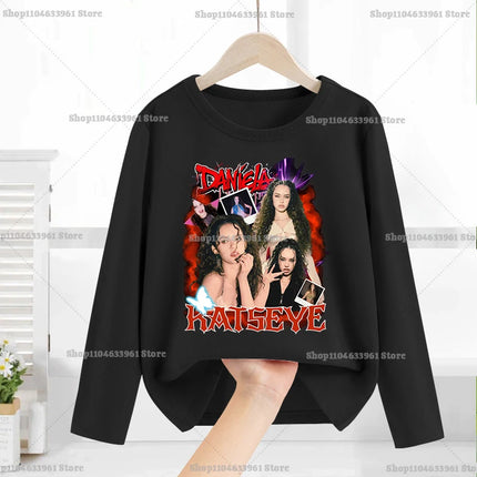 Katseye Child Long-Sleeved T-shirt Sweet Fashion Girl Shirts Spring Leisure Cotton Kid Tee Trendy Cool Clothes Top Birthday Gift