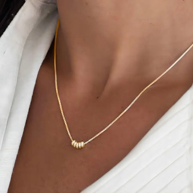 Mini Ring Pendant Gold simple snake bone necklace 5 circles 14K Gold Plated high quality brass women jewelry gift