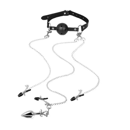 [TG823]Mouth Gag Nipple Clamp Clitoris Clip Anal Butt Plug With Chain Clip Sex Toy Adjustable Breast Clip Stimulator