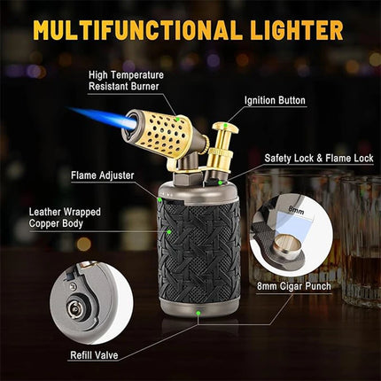 JOBON Multi-function Strong Gun Lighter Windproof Blue Flame One-touch Lock Fire Retro Appearance Design Cigar Lighter