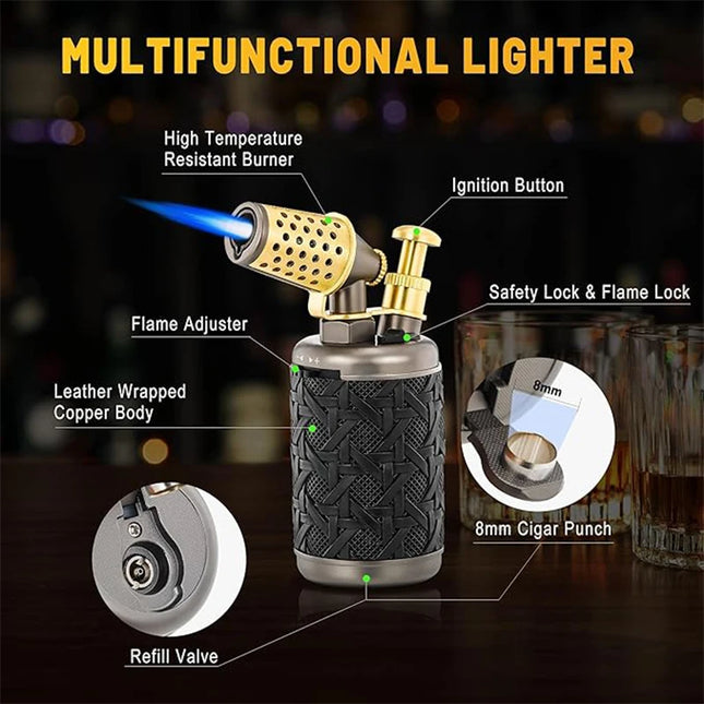 JOBON Multi-function Strong Gun Lighter Windproof Blue Flame One-touch Lock Fire Retro Appearance Design Cigar Lighter