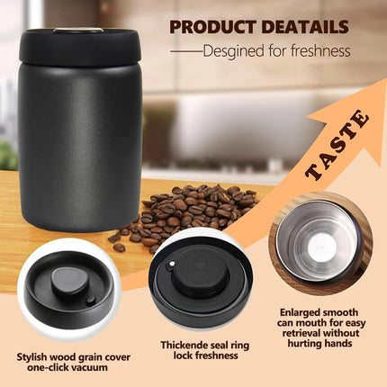 Coffee Sealed Can Stainless Steel Manual Vacuum Storage Container Jar Canister for Coffee Beans Outdoor Camping Kitchen Barista