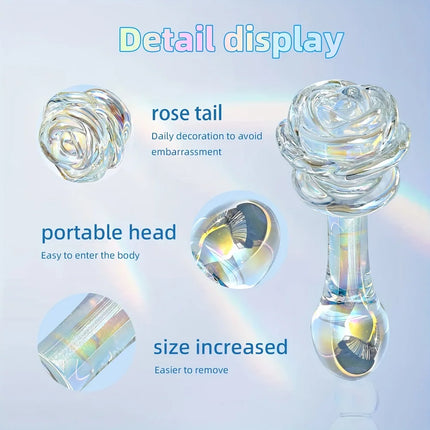 Glass Anal Plug Colorful Butt Plug Prostate Massager With Rose Round Base Plug Anal Dilator Masturbation Sex Toy For Men Women