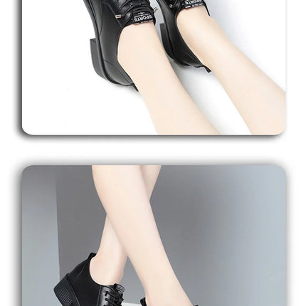 British Style Spring Autumn Women's Round-Toe Square-Heel Slip-On Office Pumps for Work or Parties, Comfortable Soft Leather 2024