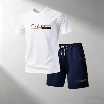 2026 Summer Men's Streetwear 2 Piece Set O-Neck T-Shirt+Sports Shorts Quick Dry Fitness Gym Running Suit Hot Sale Fashion Casual