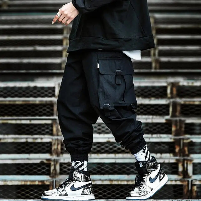 Functional Large Pocket Cargo Pants Men Harajuku Loose Hip Hop Trendy Elastic Ankle Casual Trousers Modern Streetwear