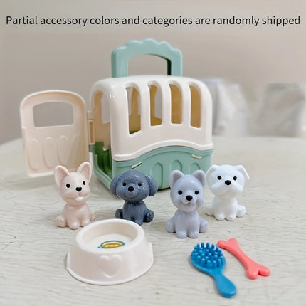 8 Pieces/set Cute Dog Toy Set Dog Cage Scene Play Toy Baby Play Home Puzzle Toy Parent Child Interaction Exercise Fingers