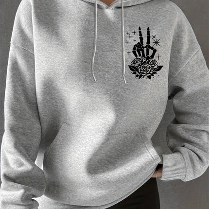 Women'S Casual Hooded Sweatshirt with Skeleton Drawing Comfortable and Stylish Casual Long Sleeve Pullover with Pockets harajuku
