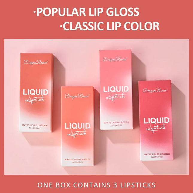 3Pcs/box Liquid Lipstick Set Matte Velvet Lip Gloss Set  Waterproof Liquid Lipstick Lip Non Stick Cup Lip Gloss Makeup